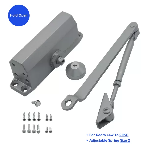 FR5012AD Hydraulic Auto Door Closer, Adjustable Spring Size 2, Regular Arm, Hold Open